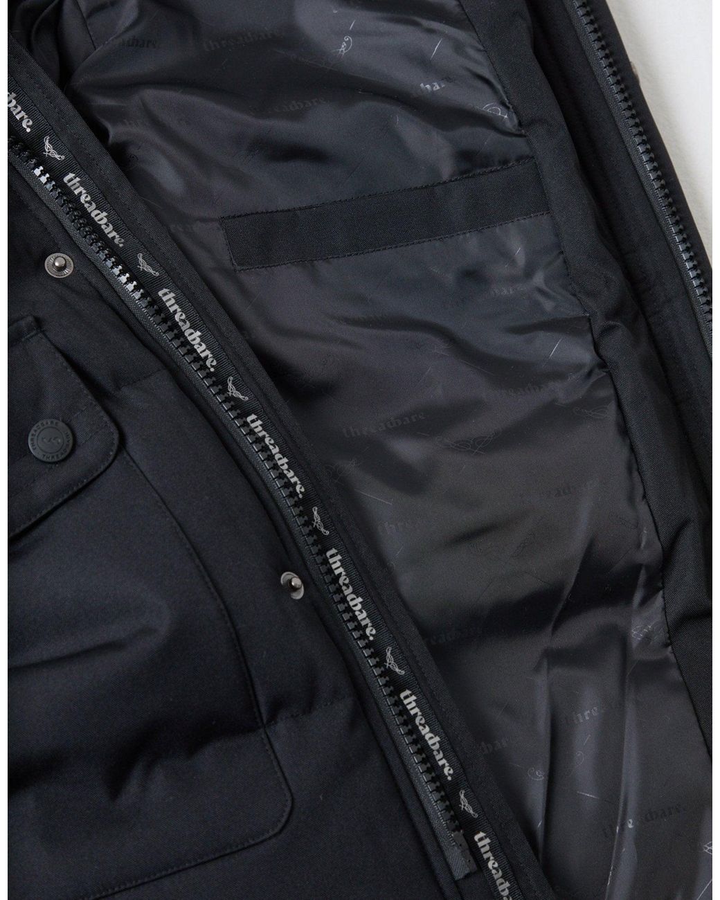 Threadbare Black Showerproof Hooded Puffer Coat With Borg Lined Hood for men