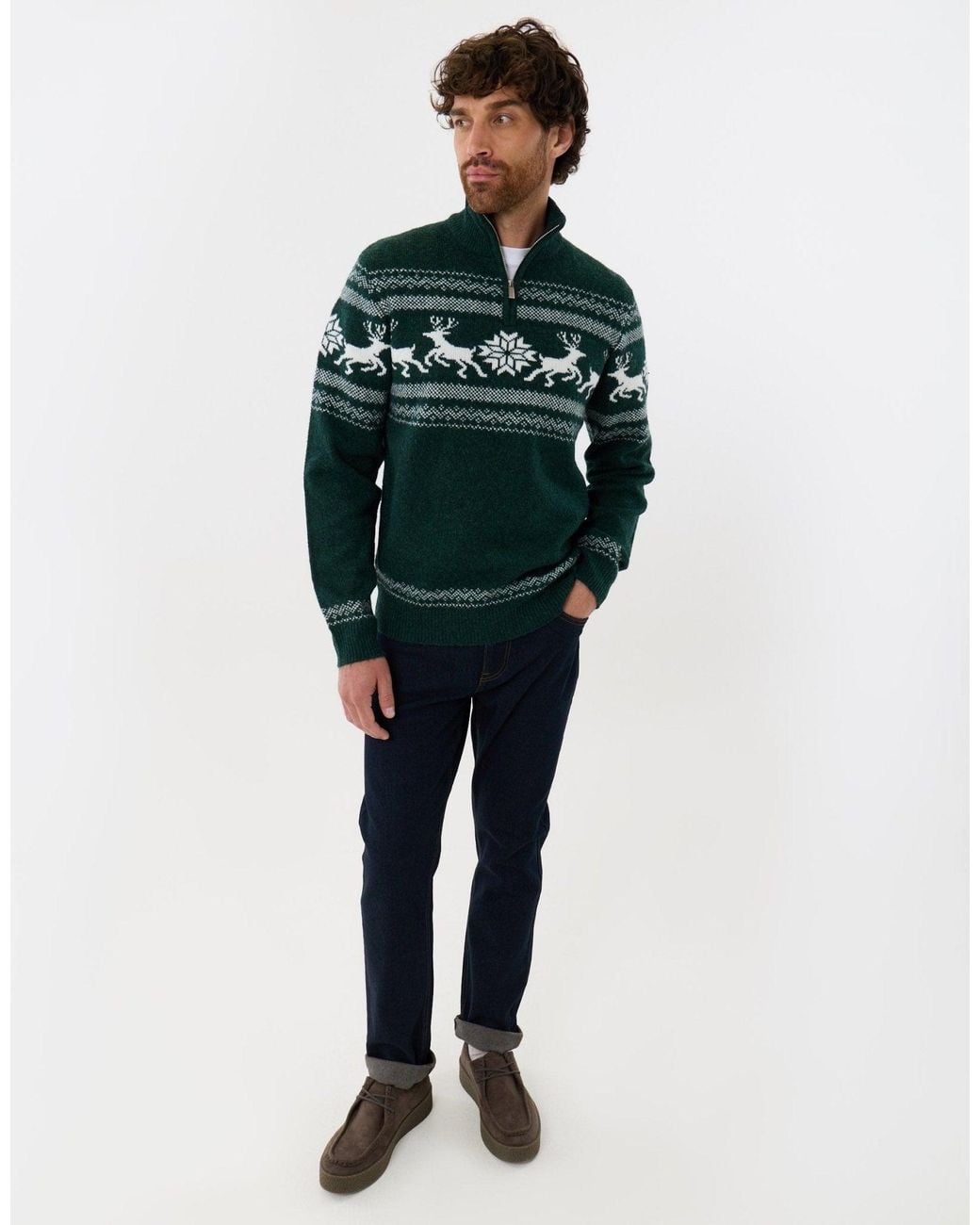 Threadbare Green Reindeer Fairisle Christmas Jumper for men