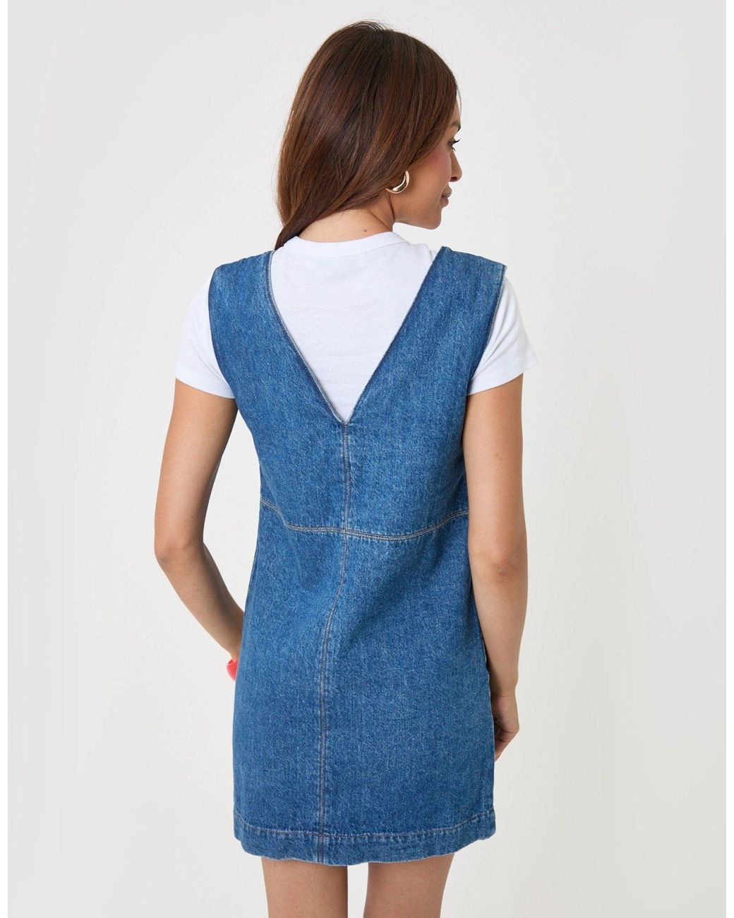 Threadbare Blue Denim V-Neck Mini Dress