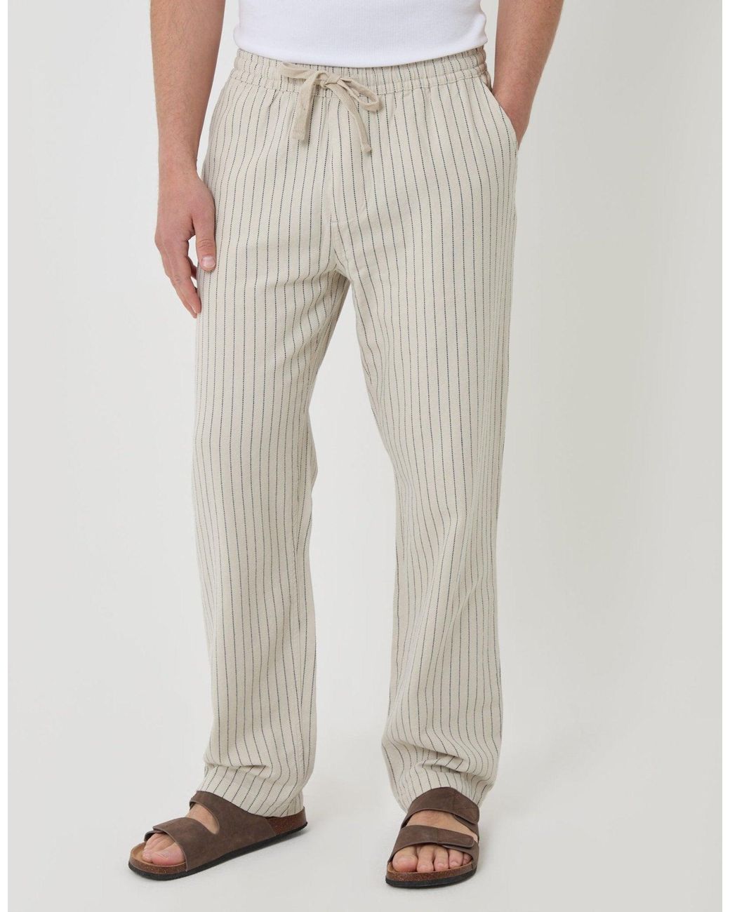 Threadbare Blue Straight Fit Cotton Trousers for men