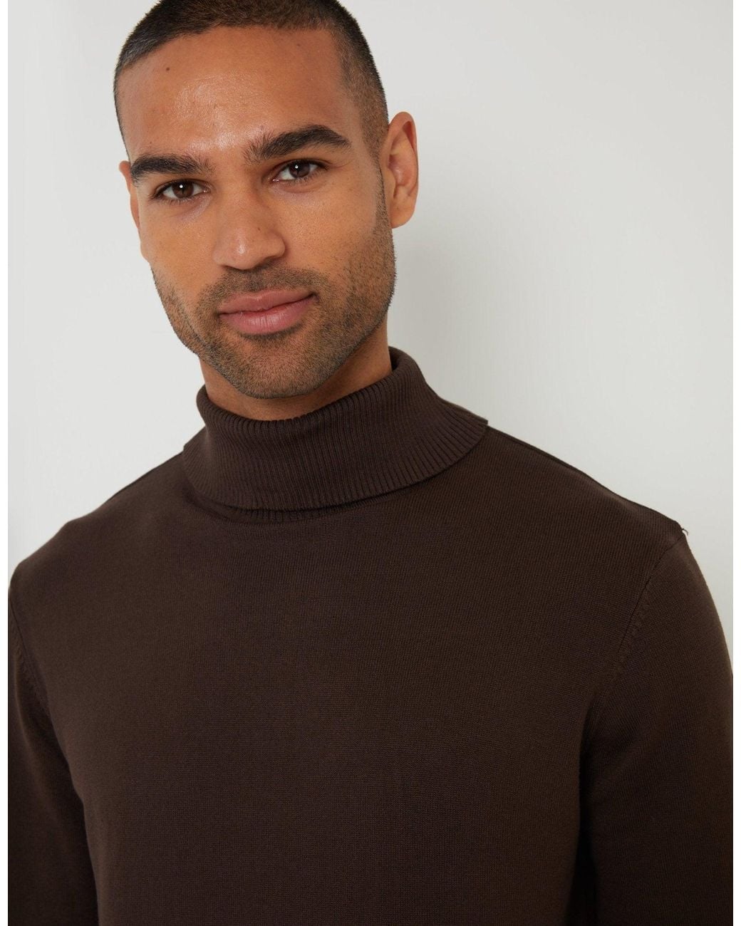 Threadbare Brown Knitted Roll Neck Jumper for men