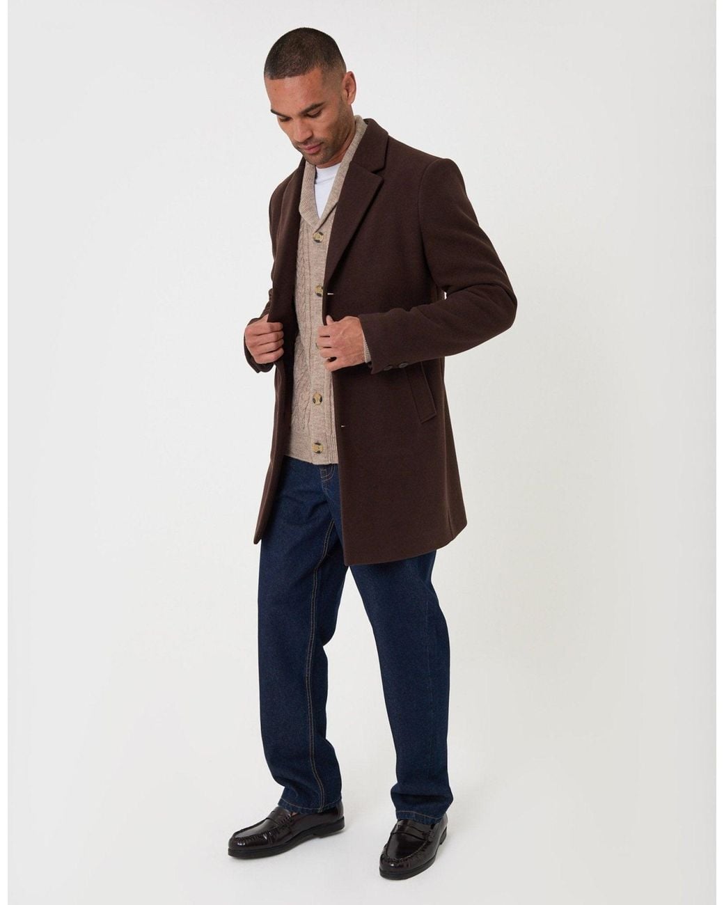 Threadbare Brown The Classic Faux Wool Trench Coat for men