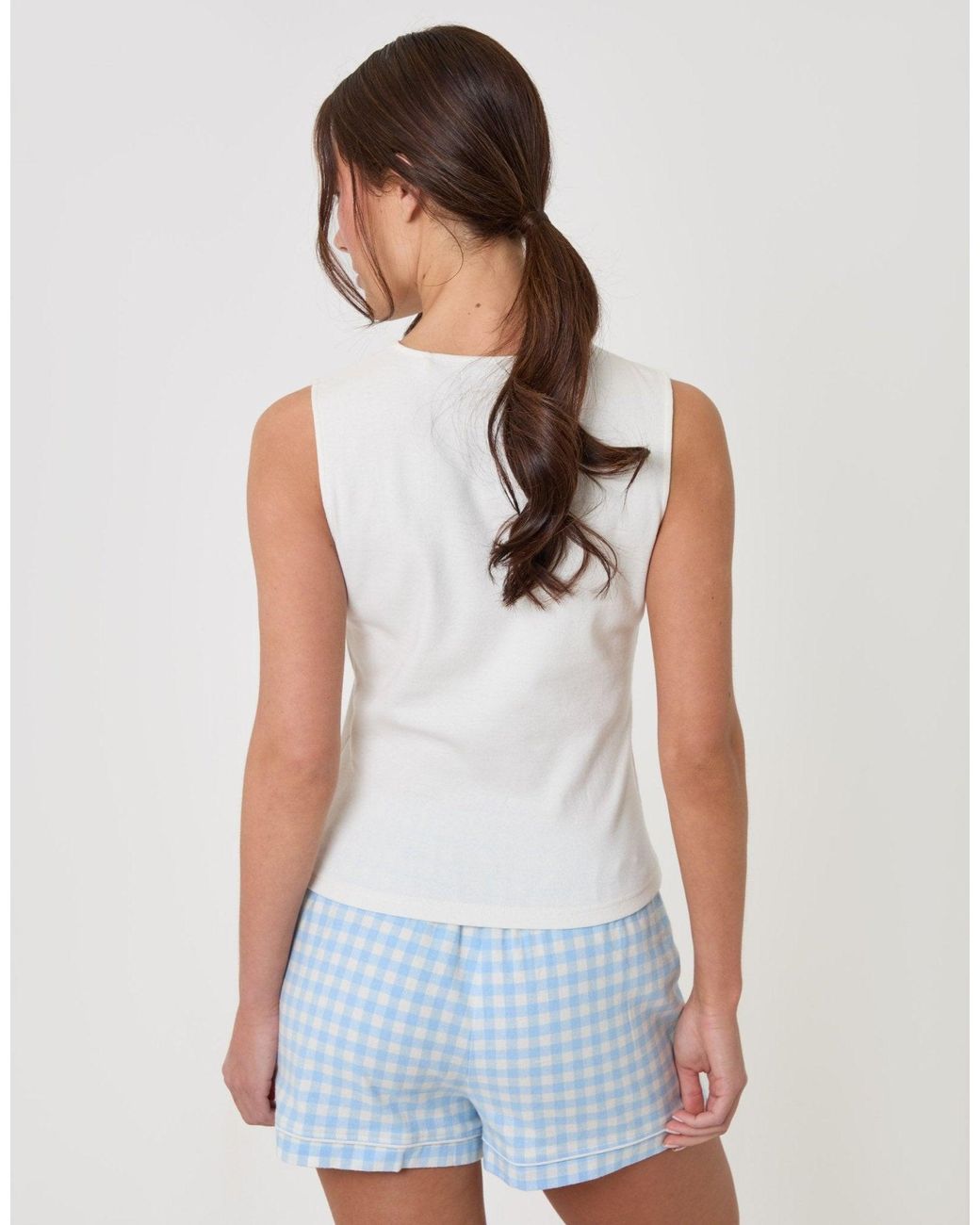 Threadbare White Cotton Vest & Flannel Shorts Pyjama Set