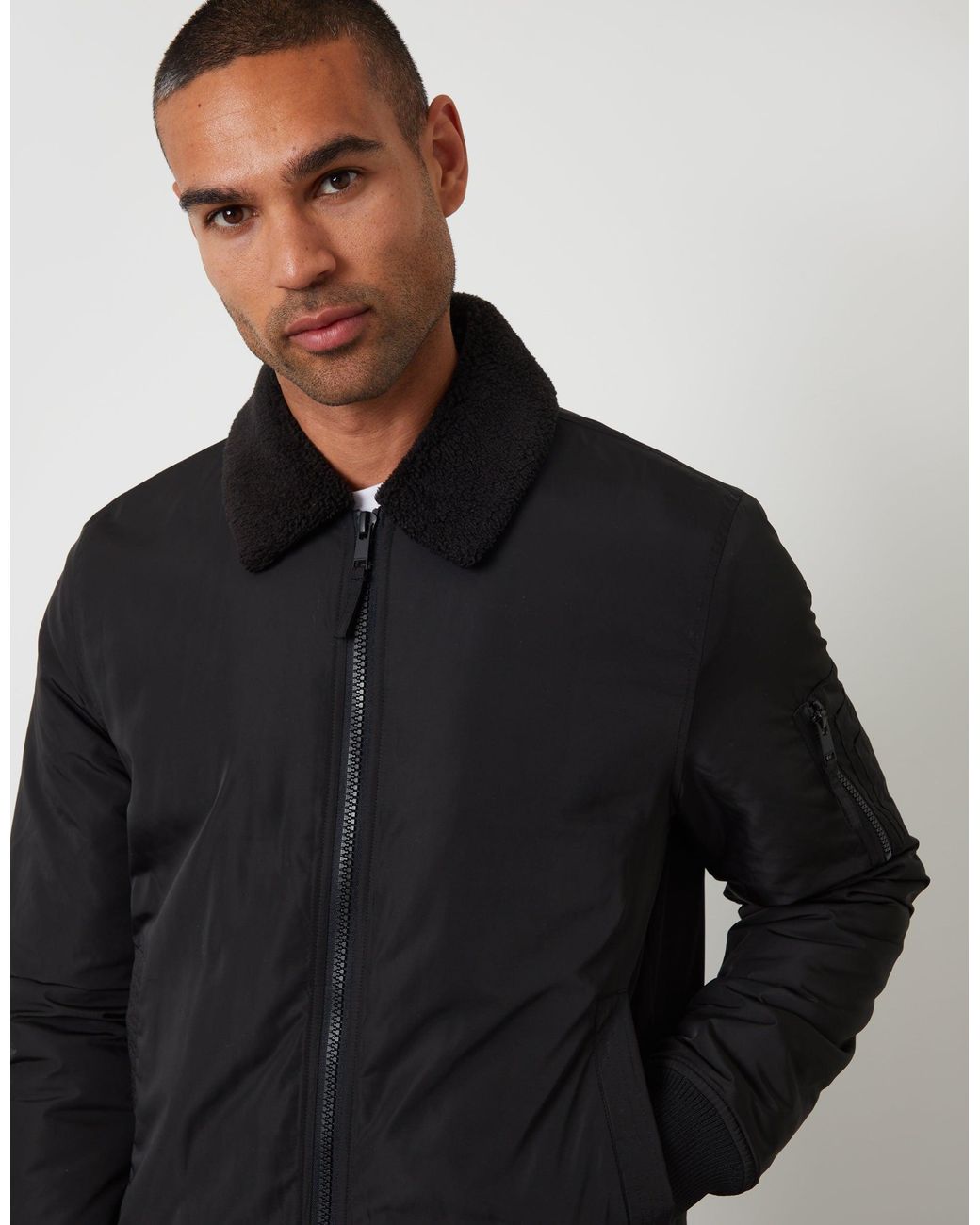 Threadbare Black Borg Lined Collared Jacket for men