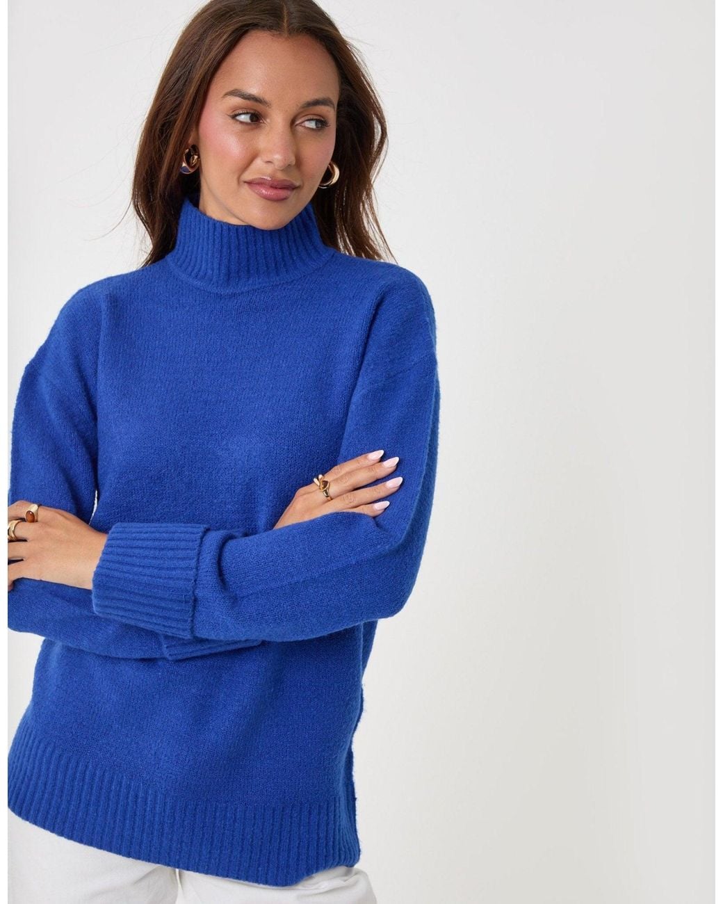 Threadbare Blue Relaxed Fit Funnel Neck Jumper