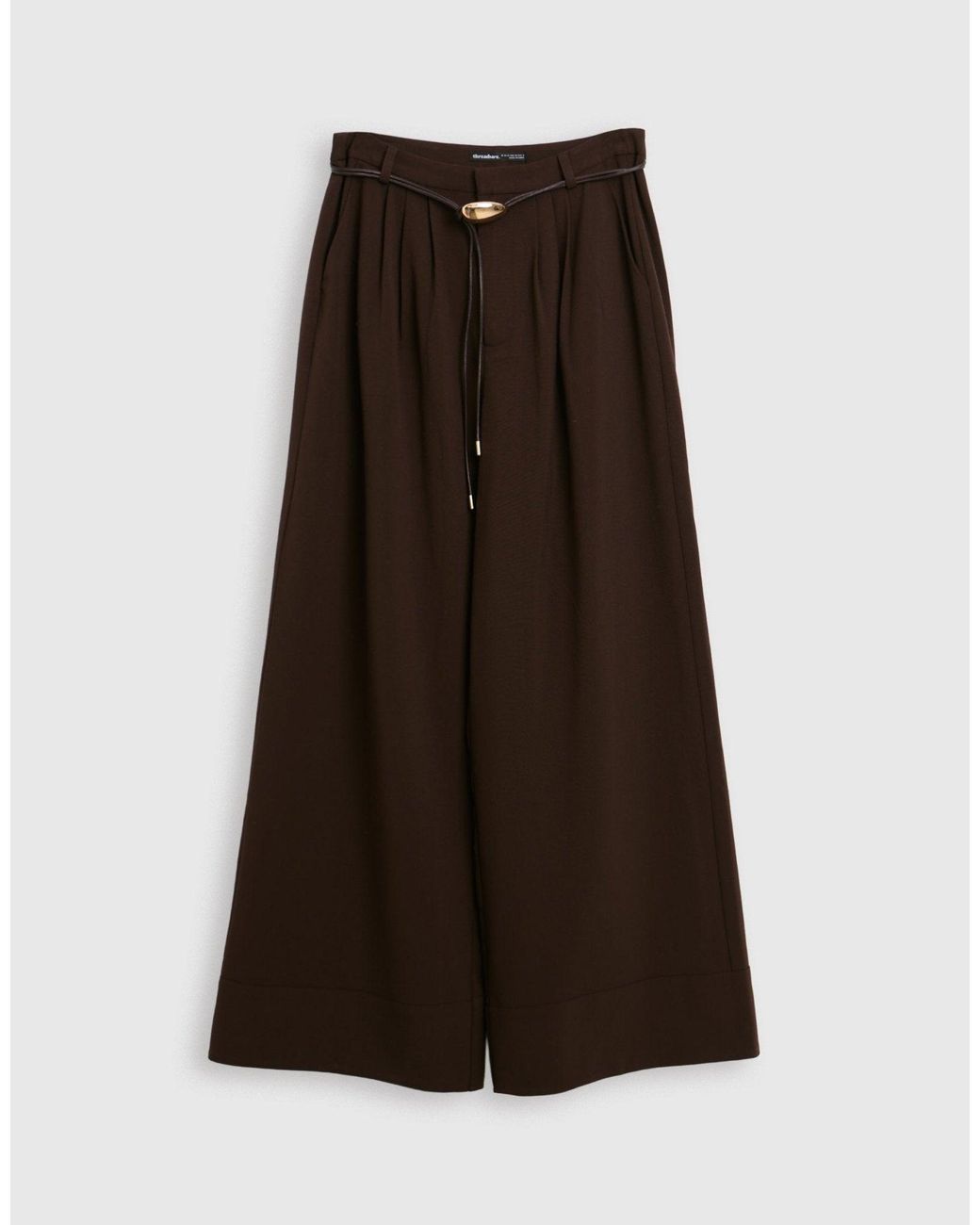 Threadbare Brown Pleated Wide Leg Trousers With Faux Leather Belt