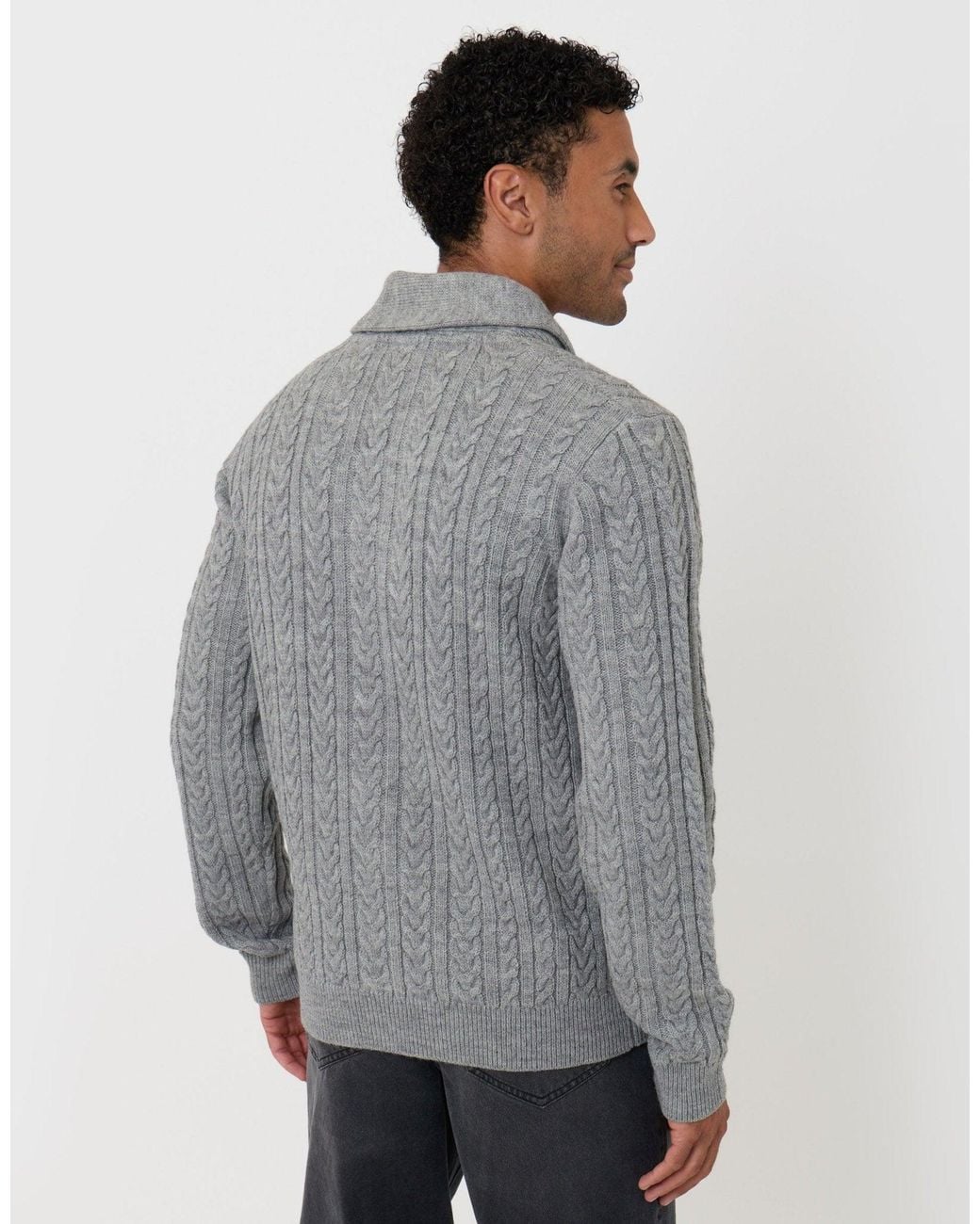 Threadbare Gray Cable Knit Shawl Cardigan for men