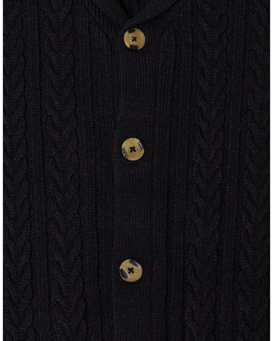 Threadbare Black Cable Knit Shawl Cardigan for men