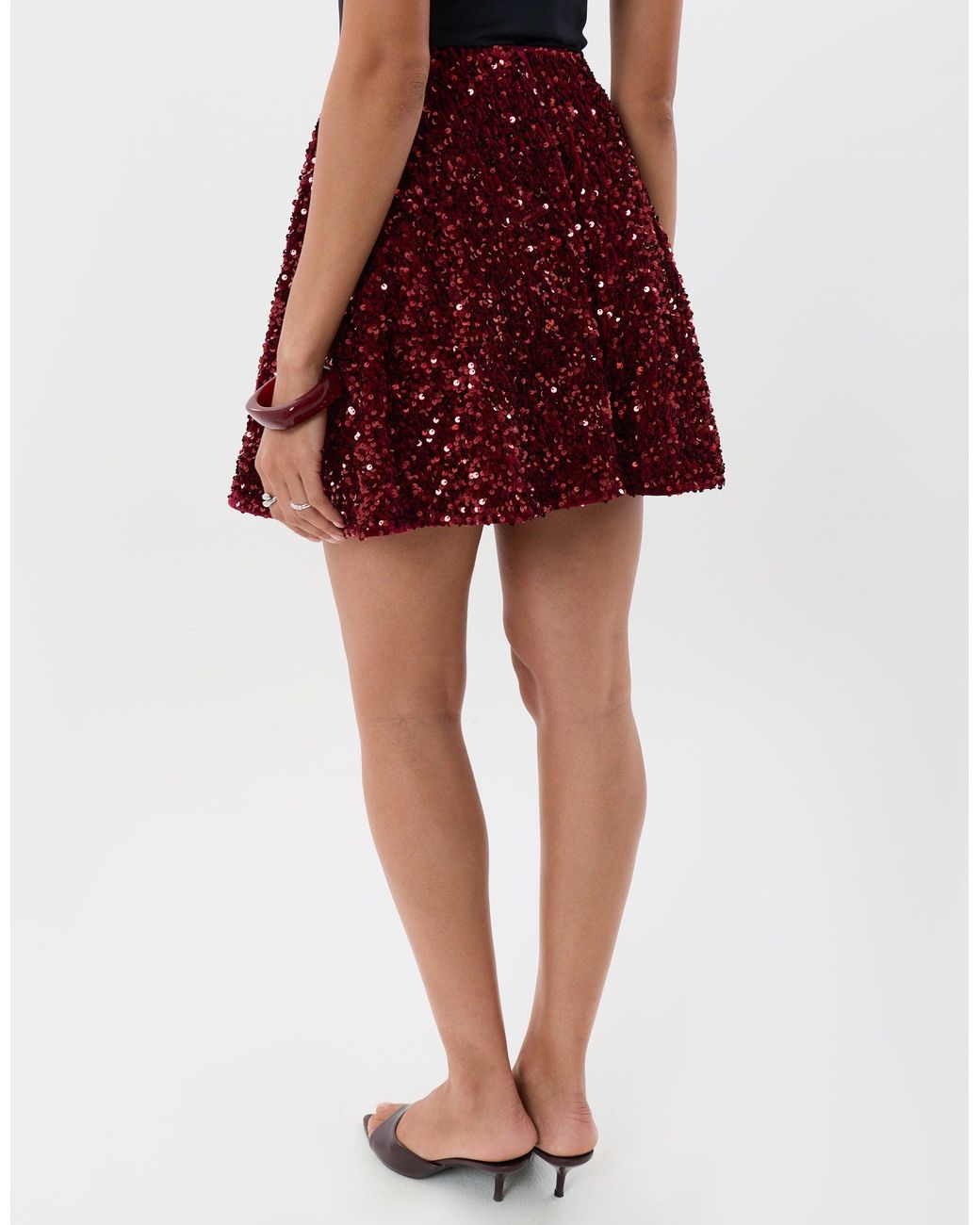 Threadbare Red Sequin Mini Swing Skirt
