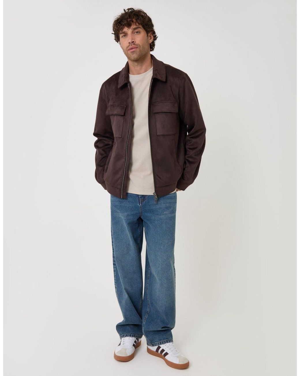 Threadbare Brown Faux Suede Collared Jacket for men
