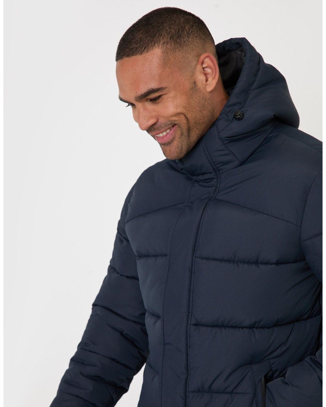 Threadbare Blue The Staple Showerproof Puffer Coat for men