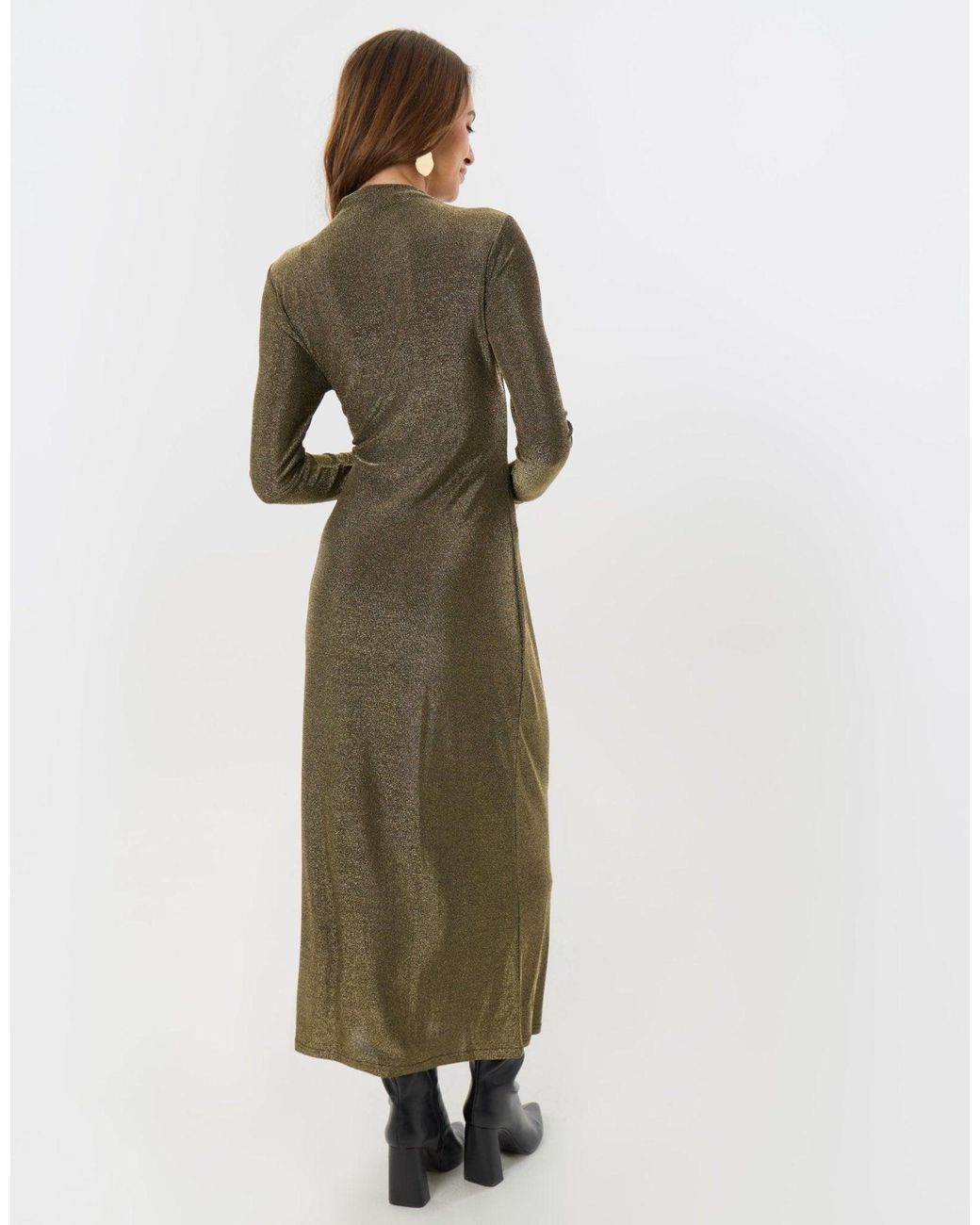 Threadbare Multicolor Funnel Neck Metallic Midaxi Dress