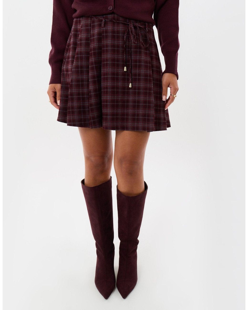 Threadbare Purple Mini Kilt Skirt With Tie Belt