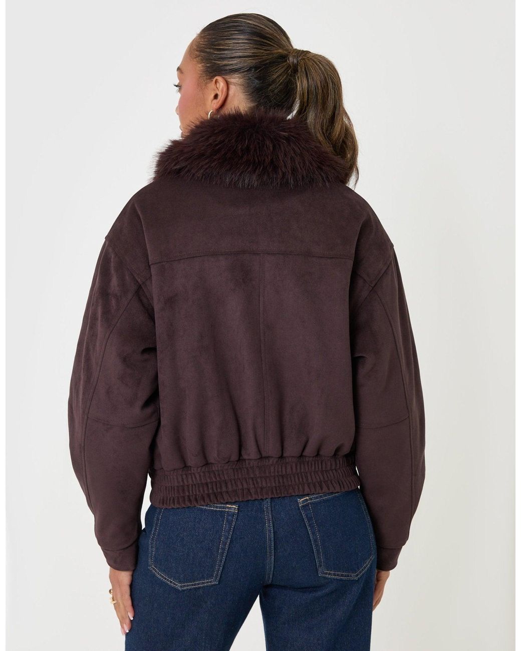 Threadbare Blue Faux Suede Fur Collared Jacket