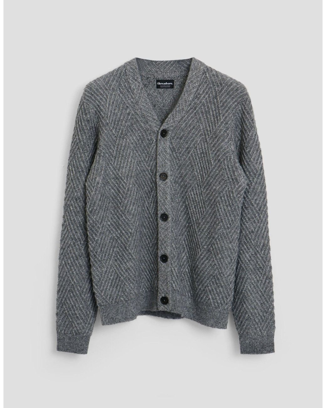 Threadbare Gray Textured Stitch V Neck Cardigan for men