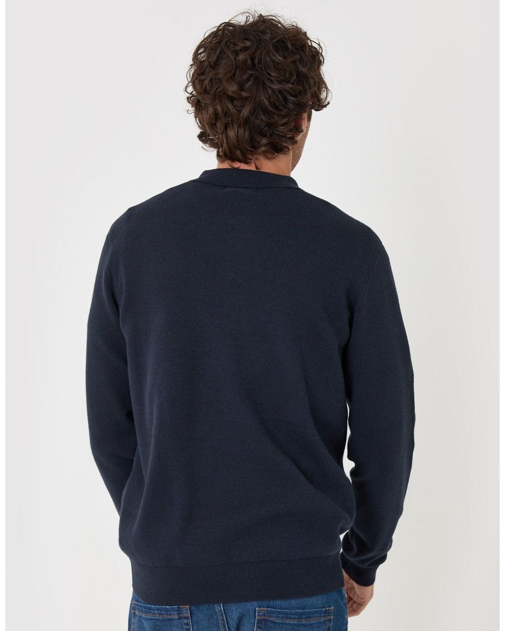 Threadbare Blue Cotton Rich Quarter Zip Long Sleeve Polo for men