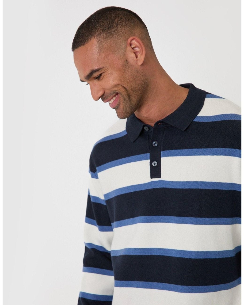 Threadbare Blue Relaxed Fit Knitted Rugby Polo for men