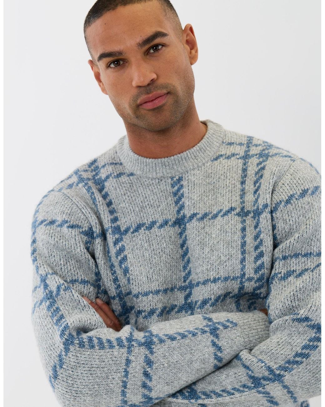 Threadbare Blue Knitted Crew Neck Jumper for men