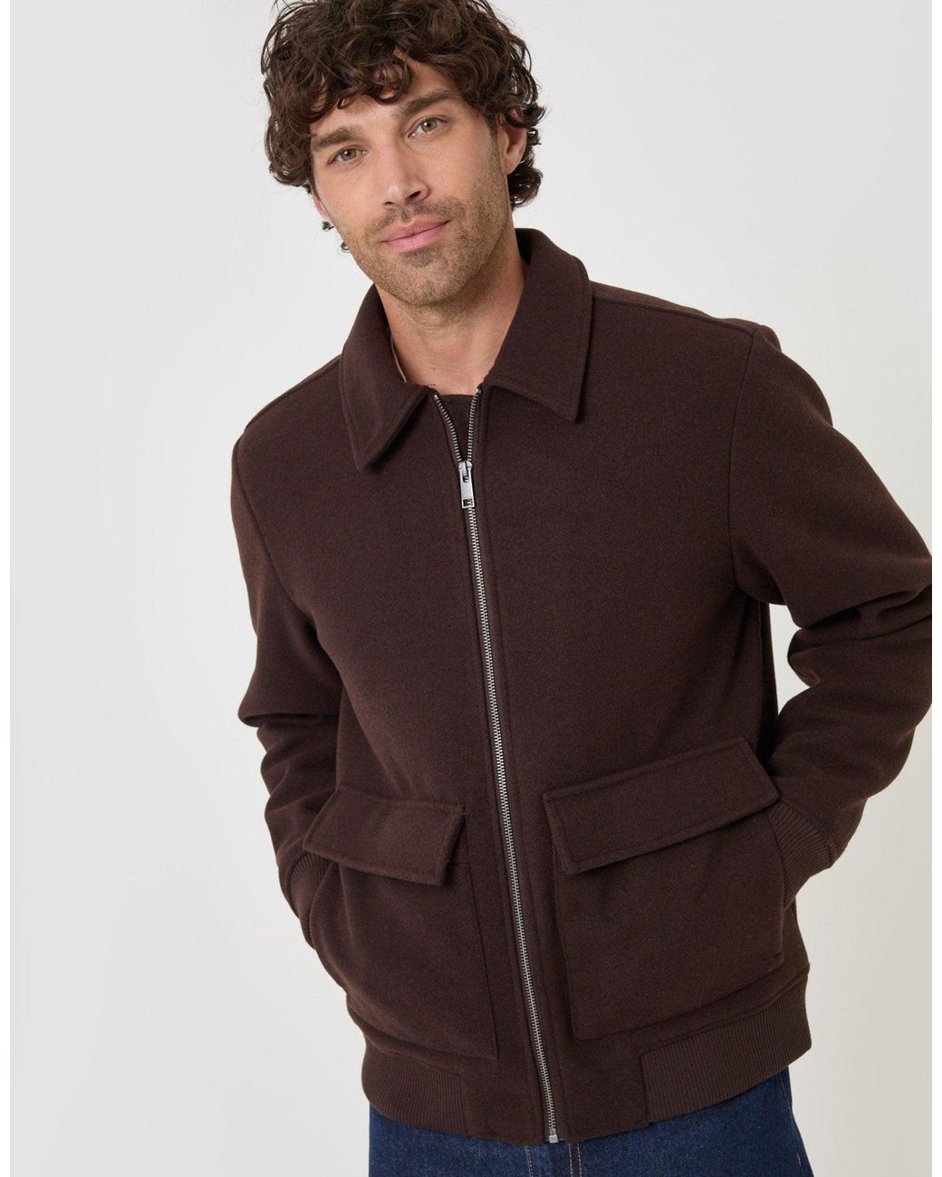 Threadbare Green Faux Wool Collared Lightweight Jacket for men