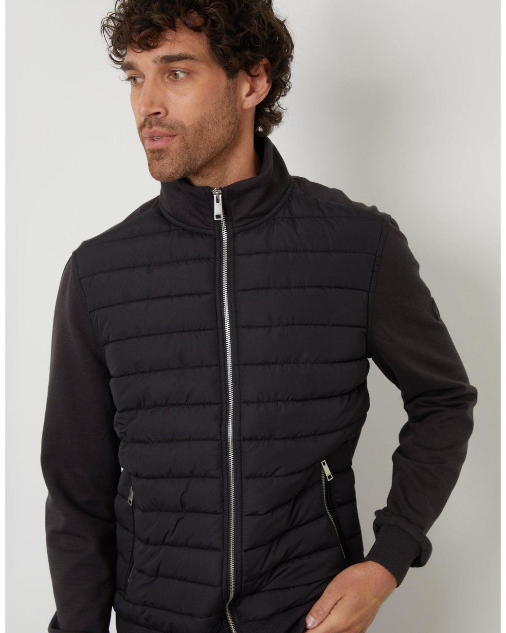 Threadbare Gray Quilted Hybrid Funnel Neck Jacket for men