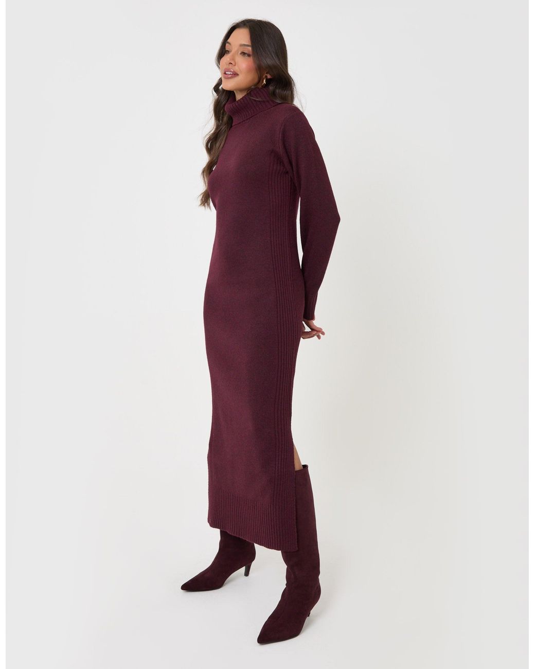 Threadbare Purple Turtle Neck Maxi Jumper Dress