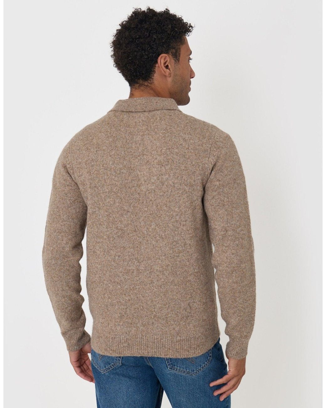 Threadbare Natural Faux Wool Quarter Zip Polo Jumper for men
