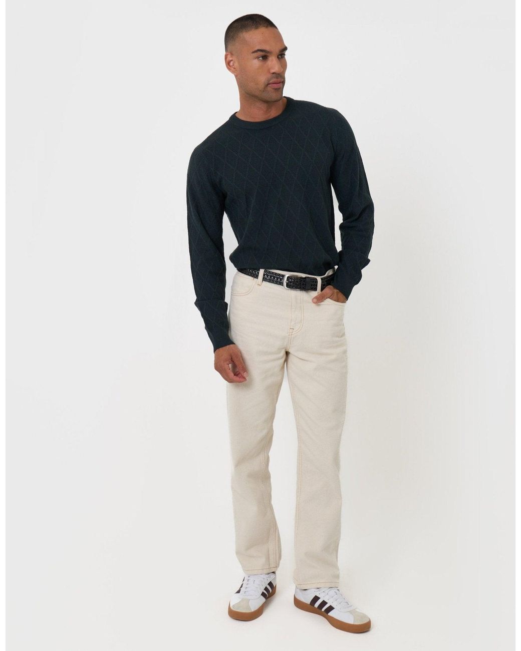 Threadbare Blue Diamond Textured Crew Neck Jumper for men