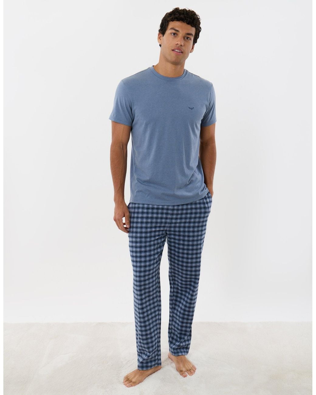 Threadbare Blue T-Shirt & Cotton Flannel Trousers Pyjama Set for men