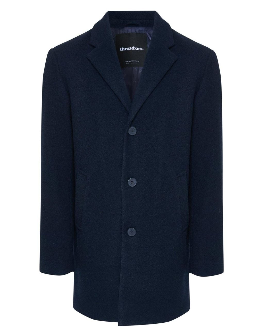 Threadbare Blue The Classic Faux Wool Trench Coat for men