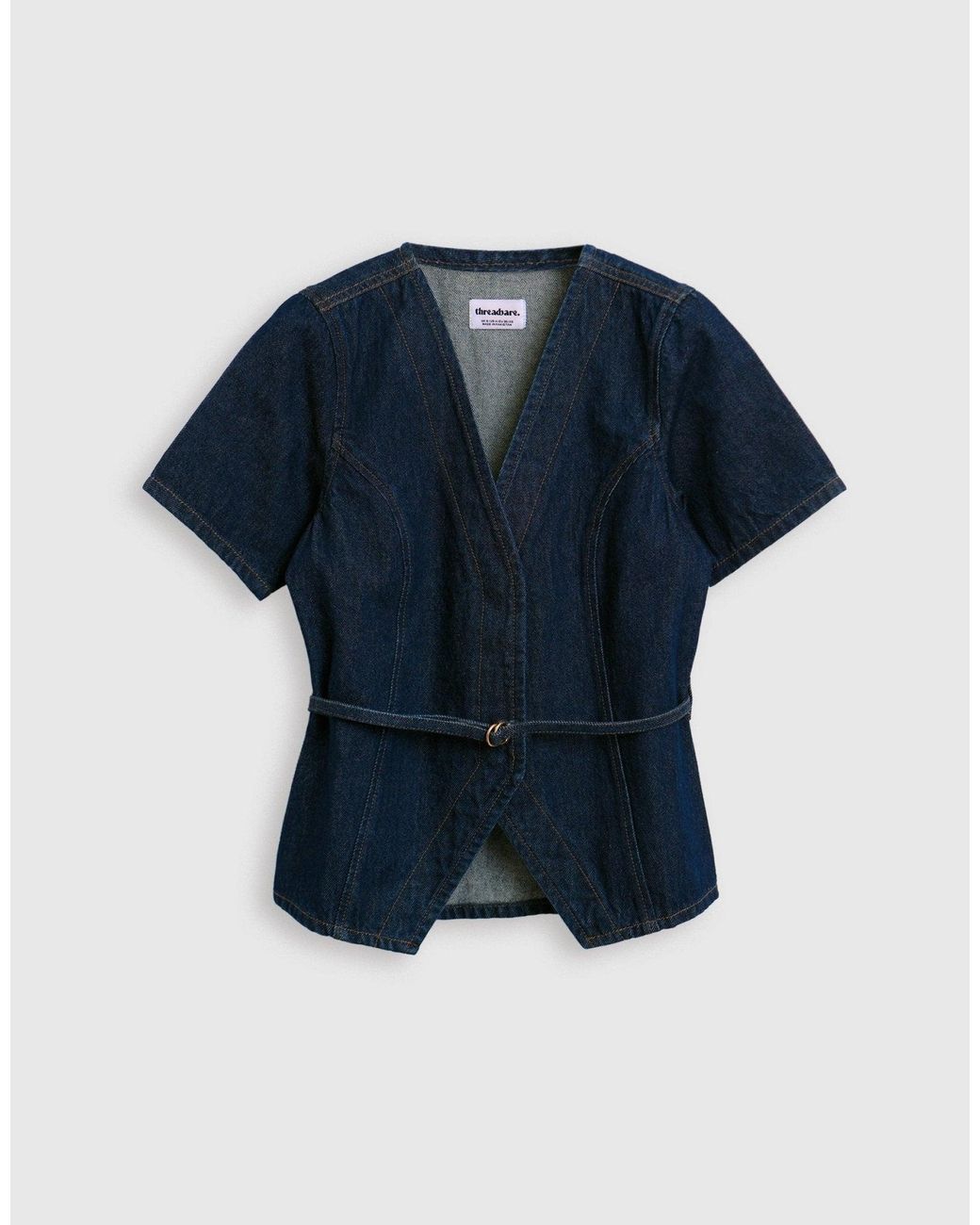 Threadbare Blue Denim Belted Short Sleeve Top