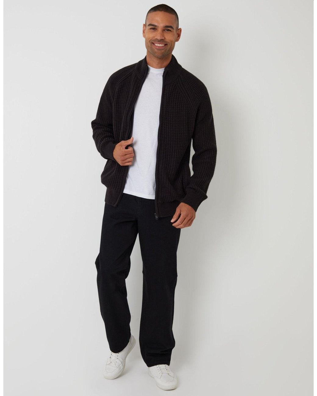 Threadbare Black Zip Up Microfleece Lined Cardigan for men