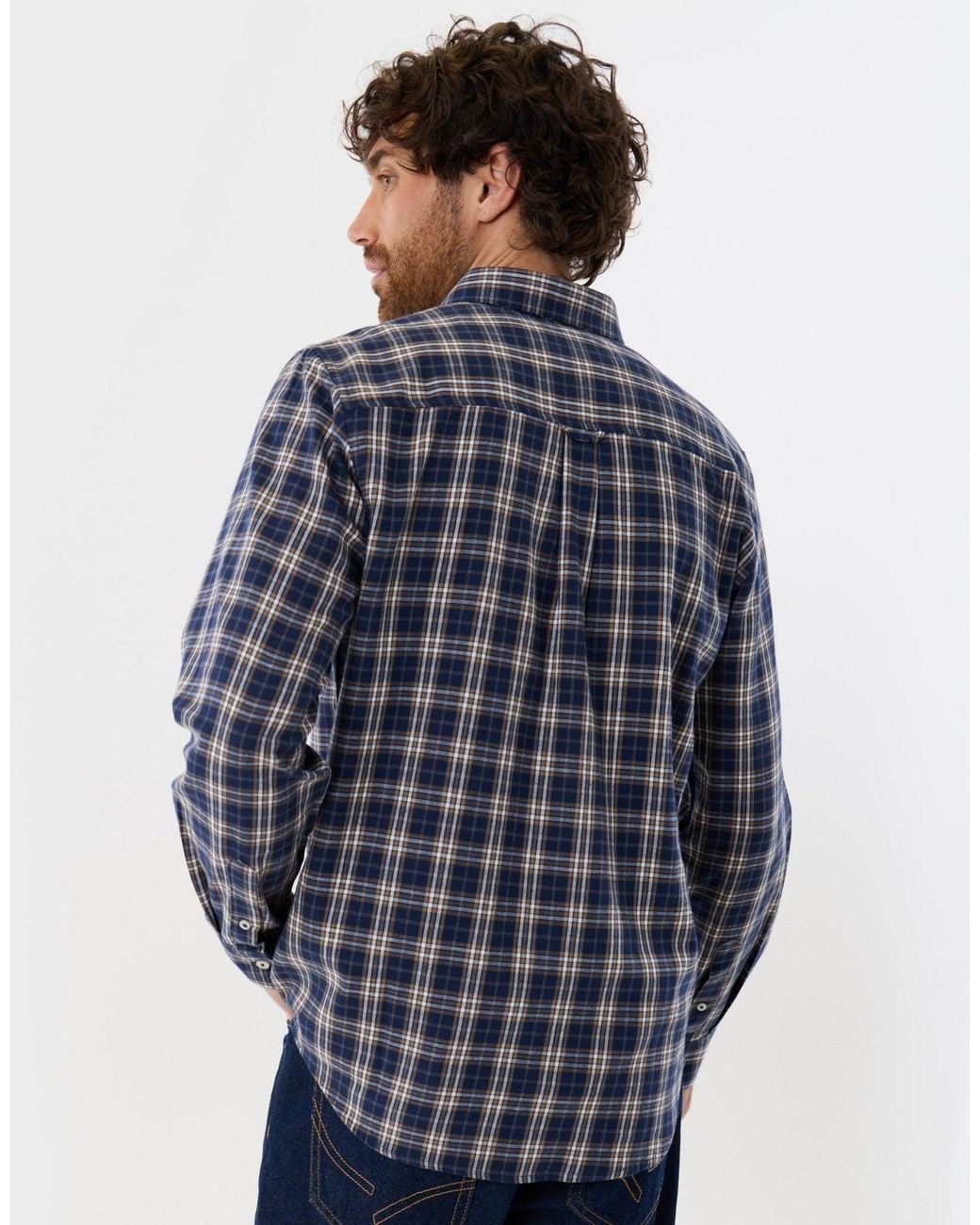 Threadbare Blue Brushed Flannel Long Sleeve Shirt for men