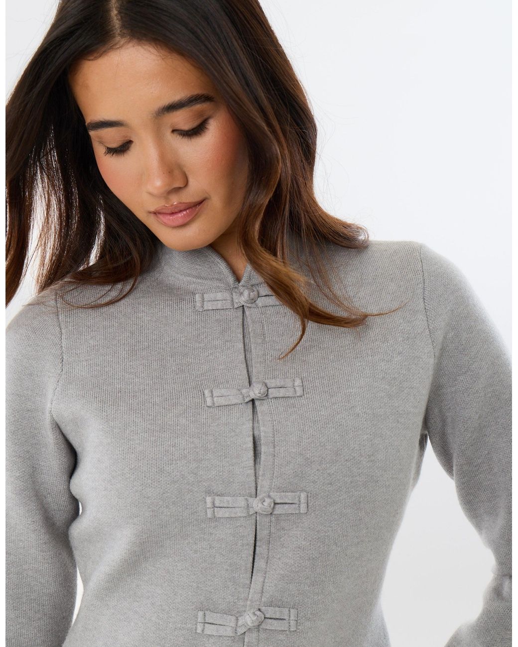 Threadbare Gray Mandarin Style Knitted Cardigan