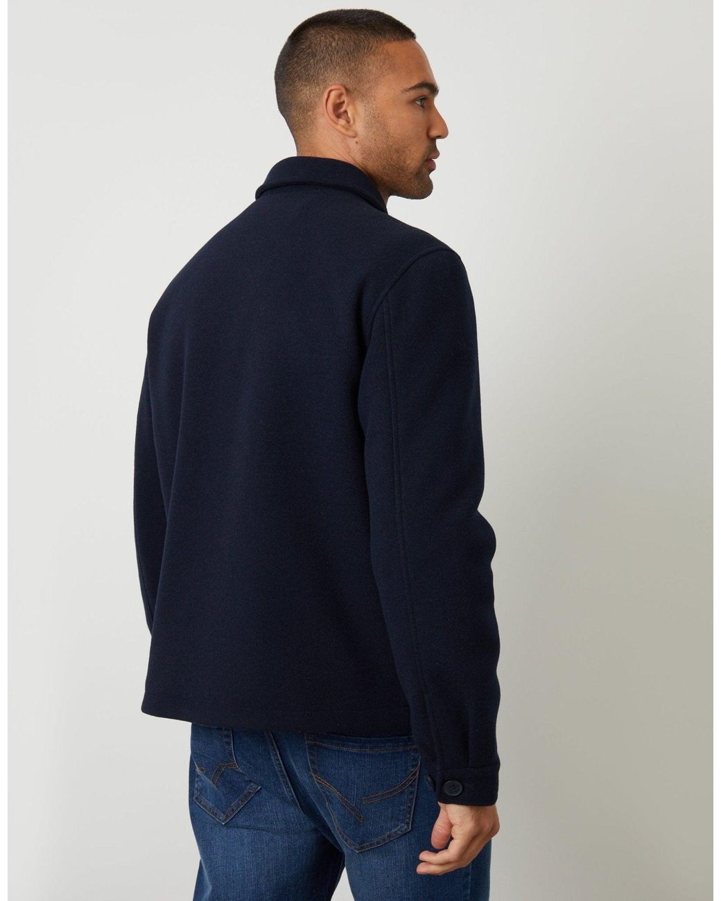 Threadbare Blue Faux Wool Button Up Quilted Shacket for men