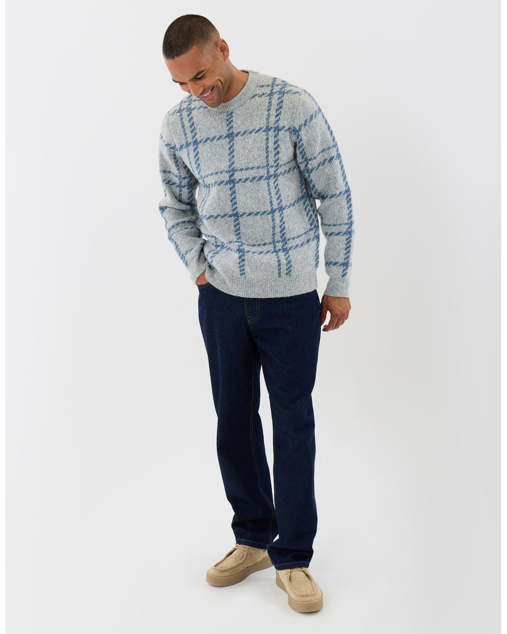 Threadbare Blue Knitted Crew Neck Jumper for men