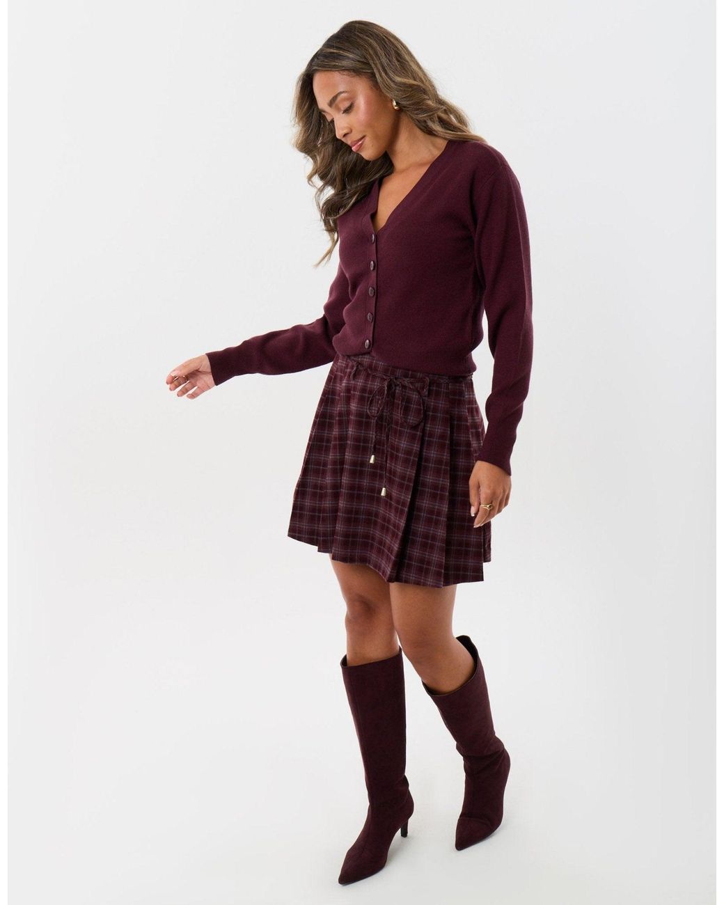 Threadbare Purple Mini Kilt Skirt With Tie Belt