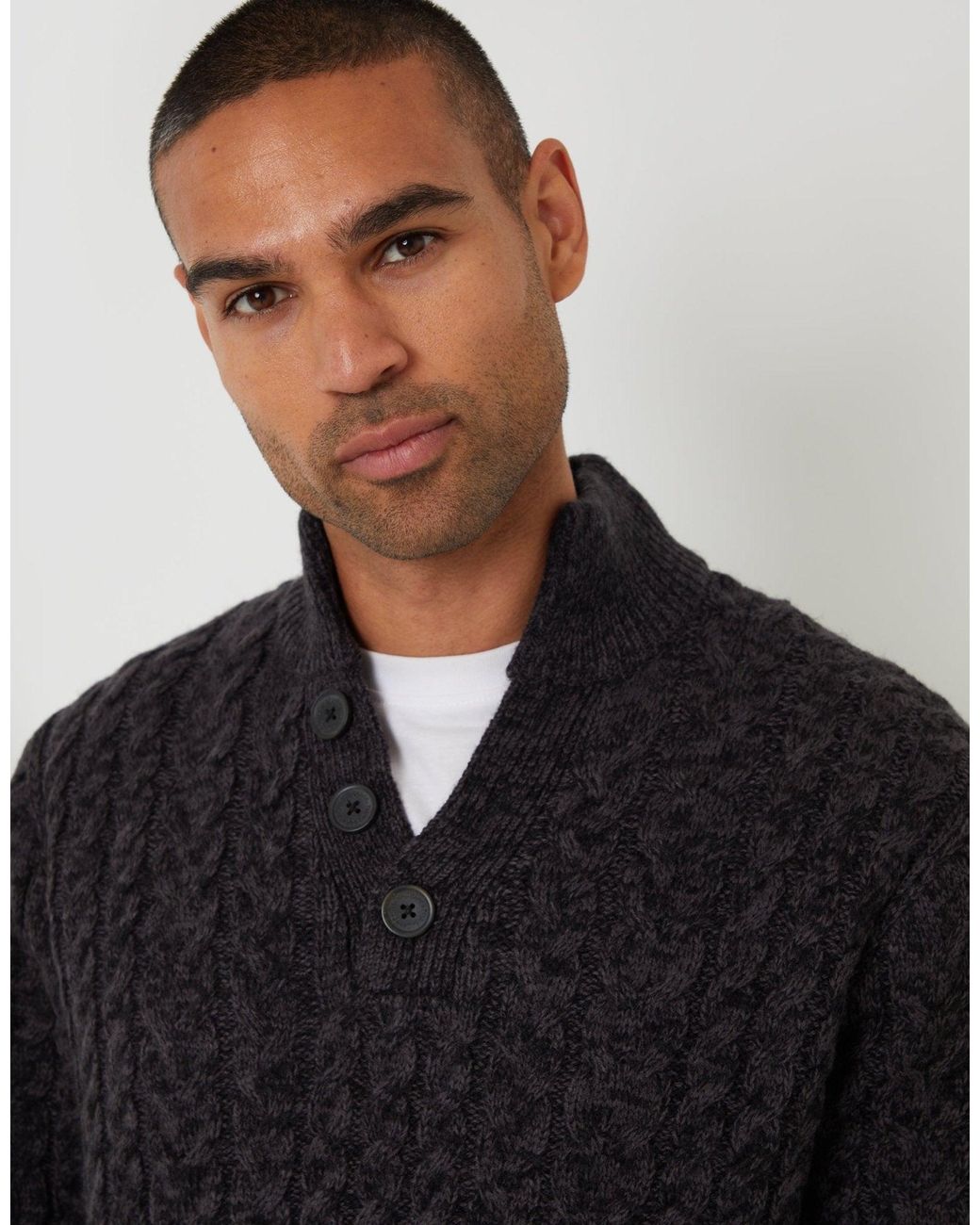 Threadbare Black Funnel Neck Cable Knit Jumper for men