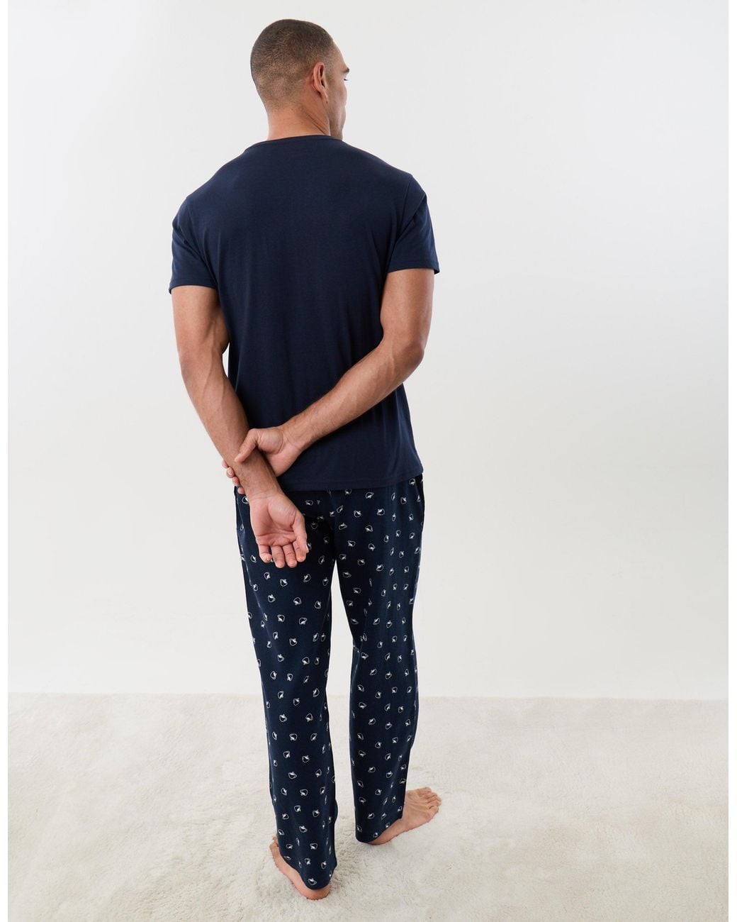 Threadbare Blue Embroidered Coffee Club Pyjame Set for men