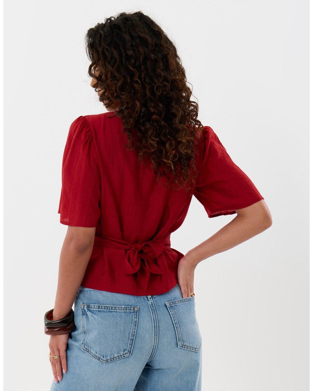 Threadbare Red Flutter Sleeves Top