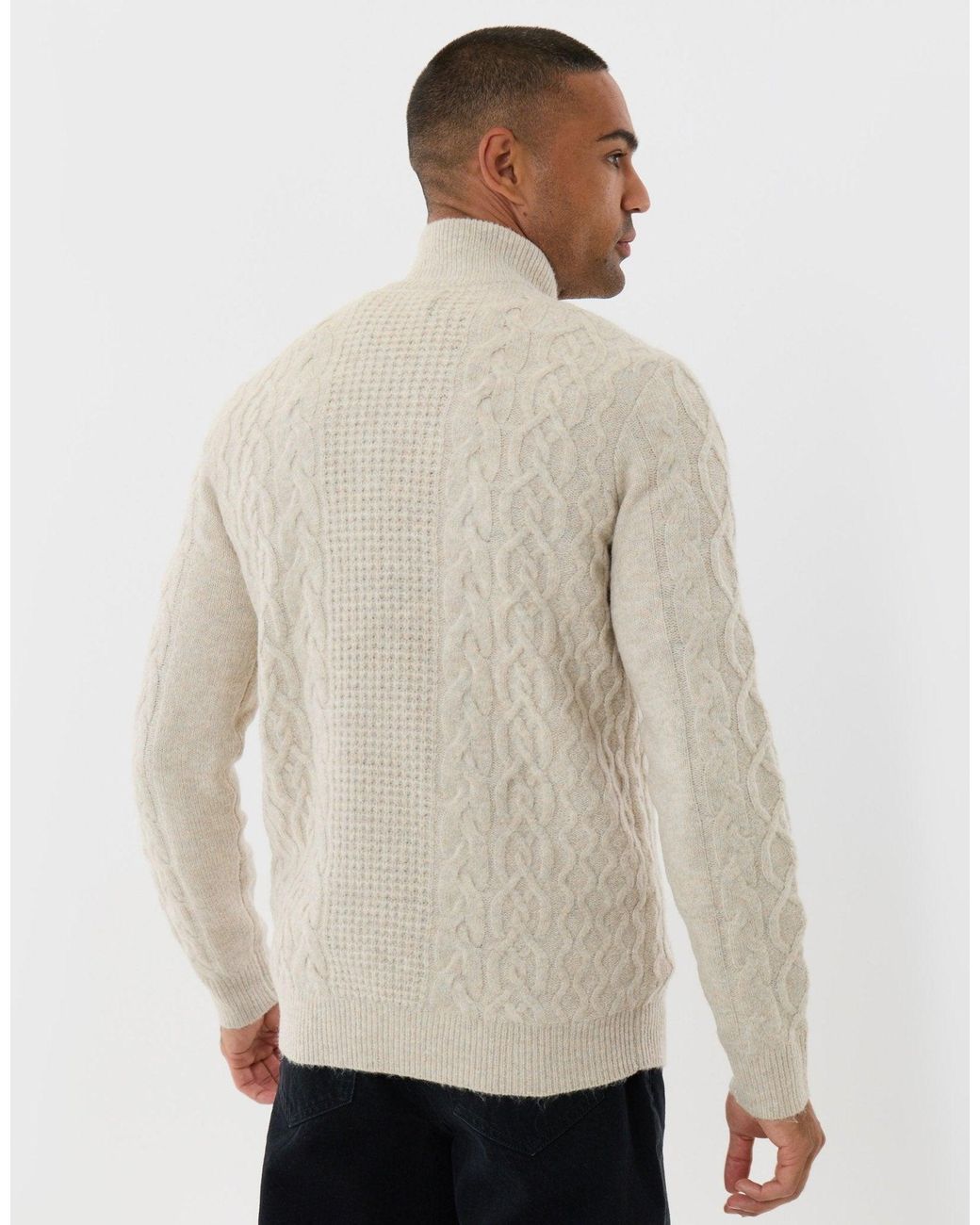 Threadbare Green Cable Knit Quarter Zip Jumper for men