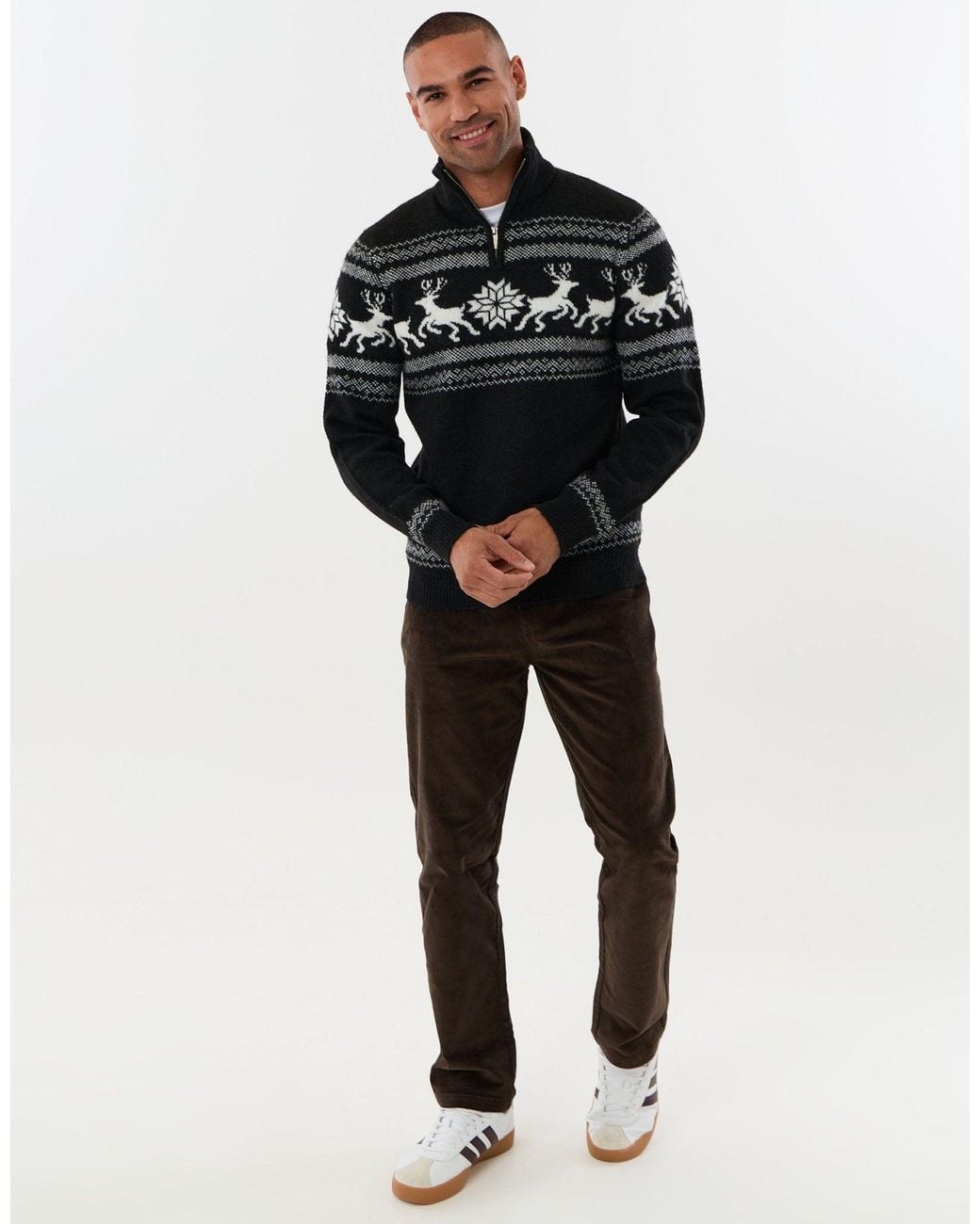 Threadbare Black Reindeer Fairisle Christmas Jumper for men