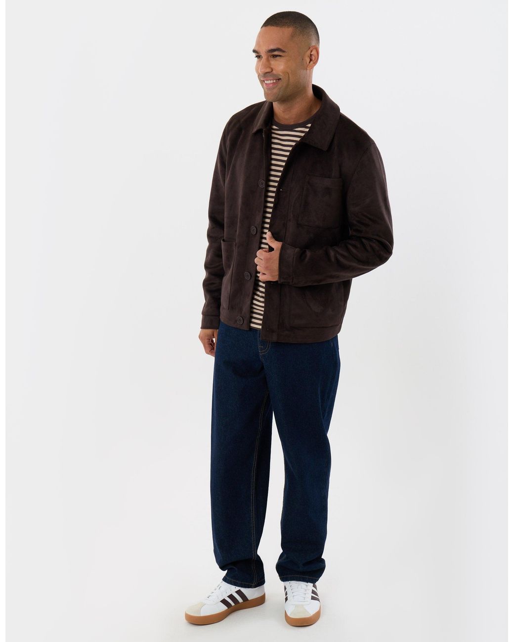 Threadbare Black Faux Suede Button Up Collared Jacket for men