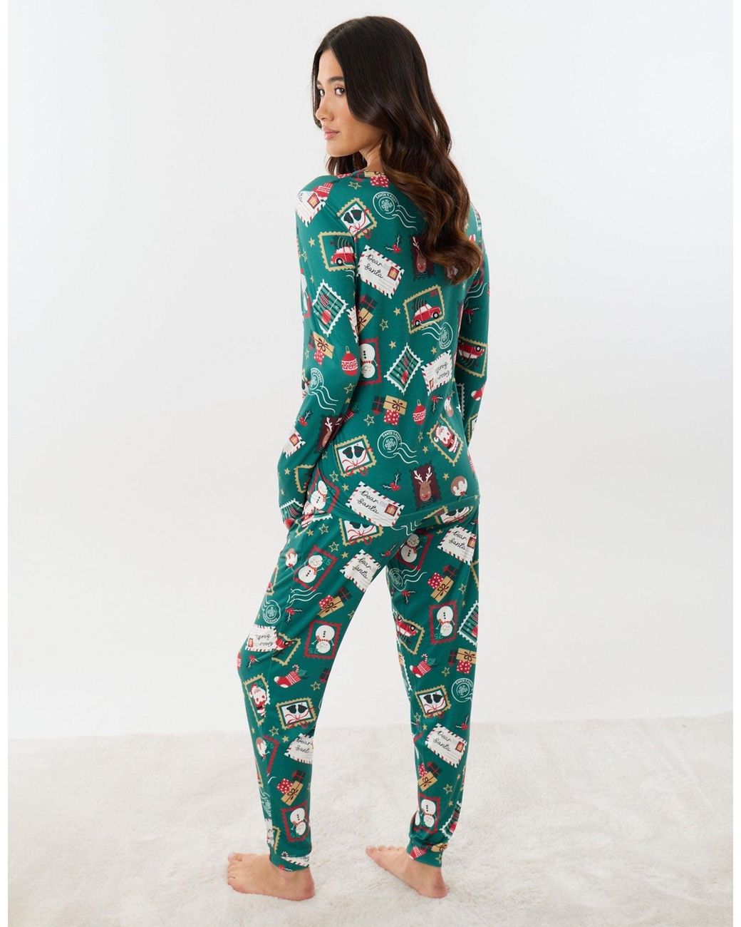 Threadbare Green Stamp Print Christmas Pyjama Set