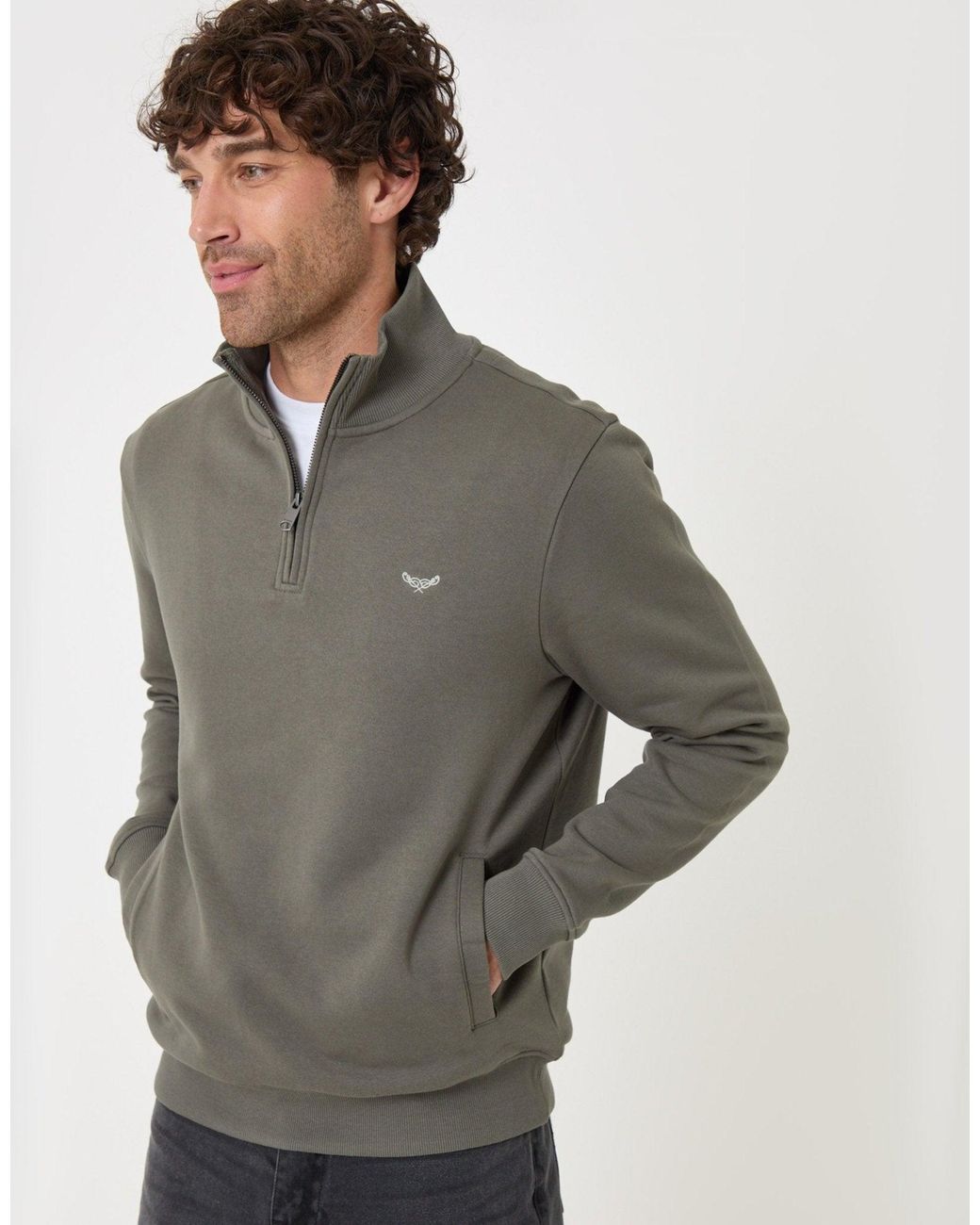 Threadbare Gray The Essential Cotton Rich Quarter Zip Sweatshirt for men