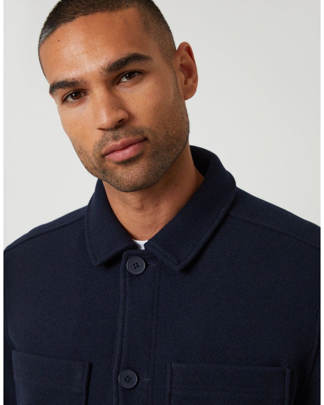 Threadbare Blue Faux Wool Button Up Quilted Shacket for men