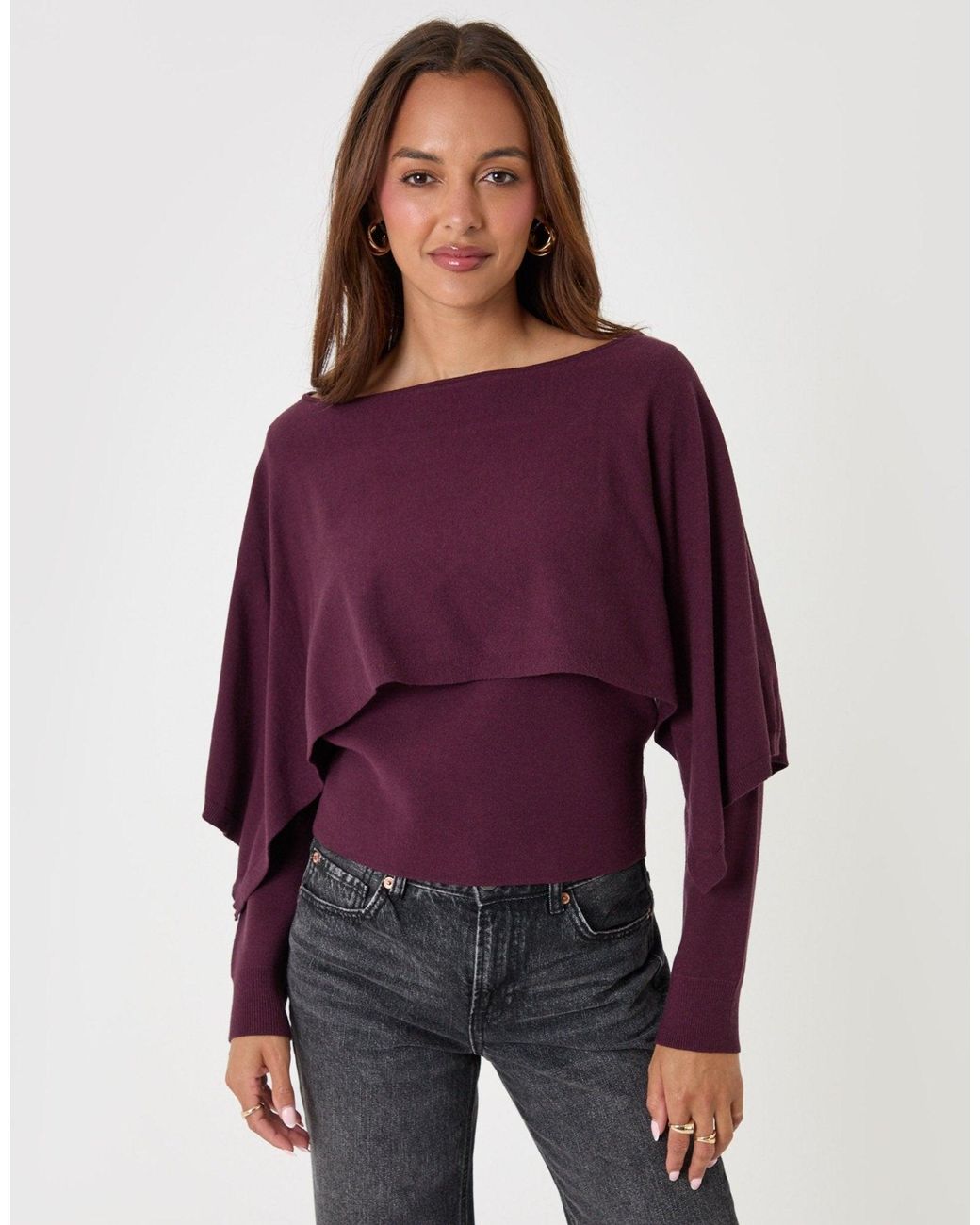 Threadbare Purple Long Sleeve Cape Top