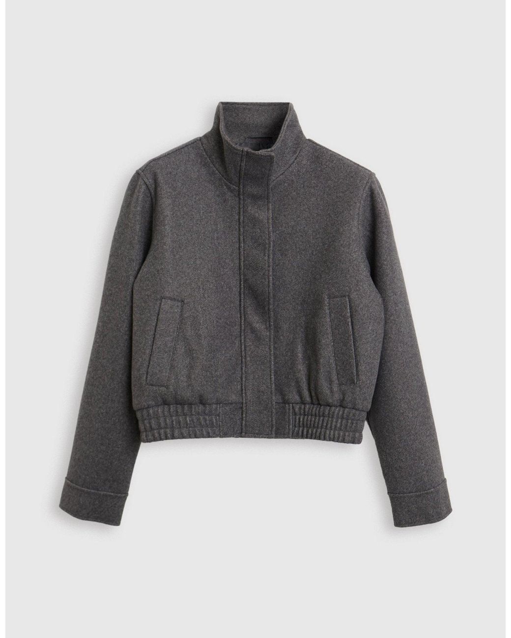 Threadbare Gray Faux Wool Funnel Neck Bomber Jacket