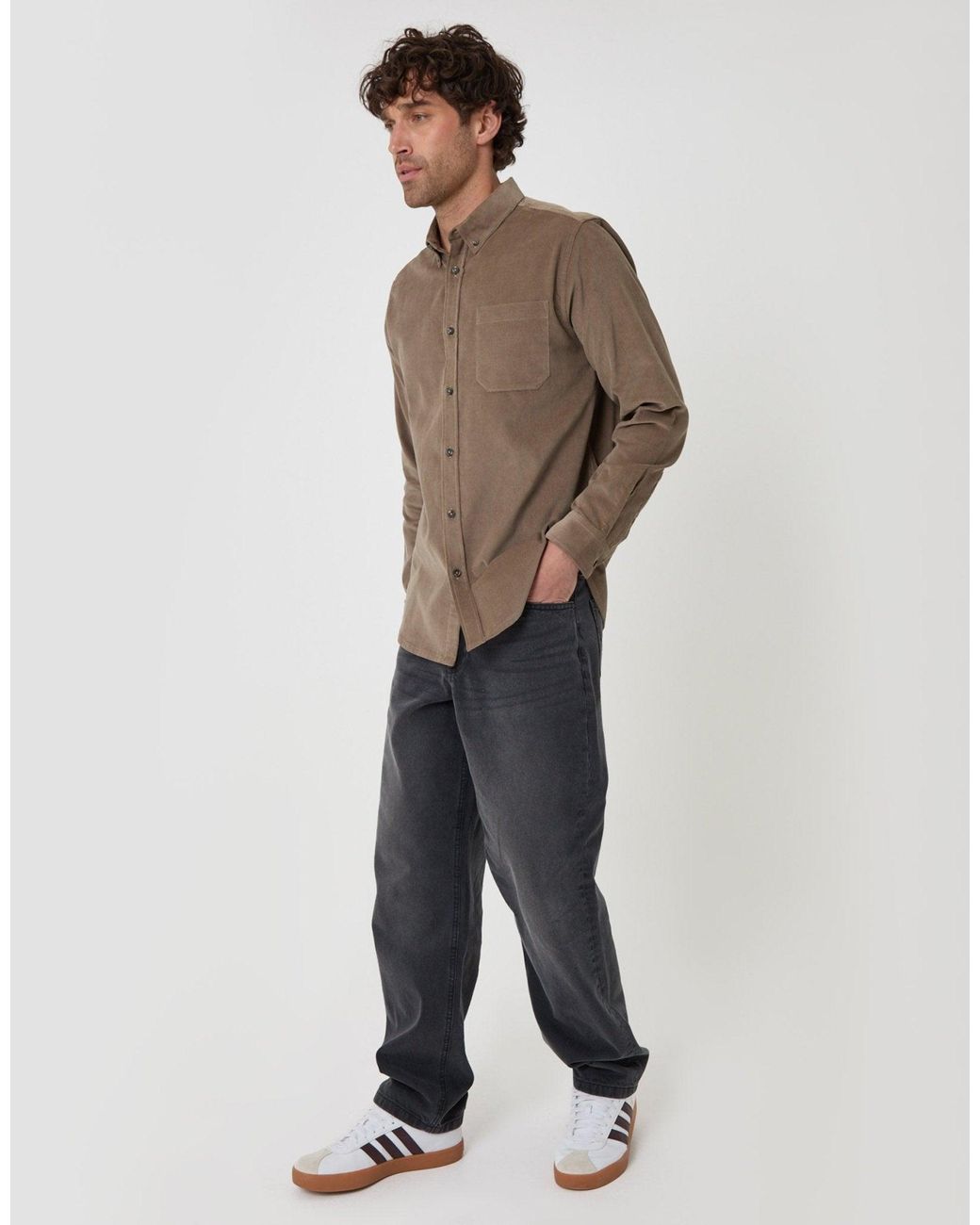 Threadbare Brown Regular Fit Cotton Corduroy Shirt for men