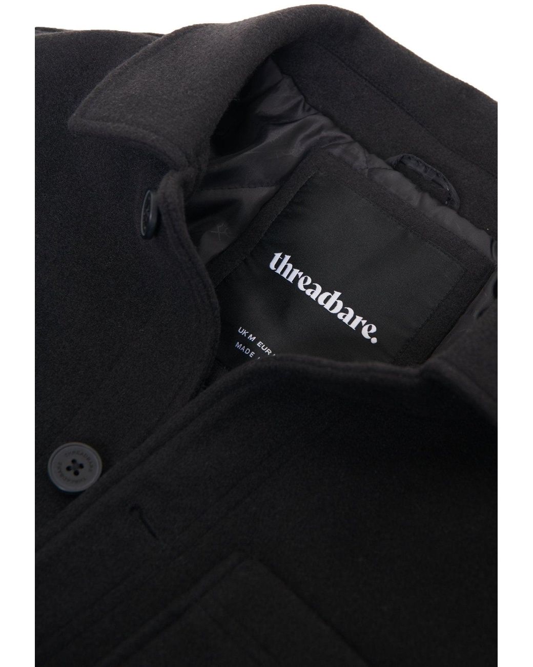 Threadbare Black Faux Wool Button Up Quilted Shacket for men