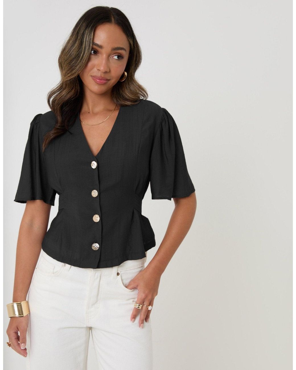 Threadbare Black Flutter Sleeves Top